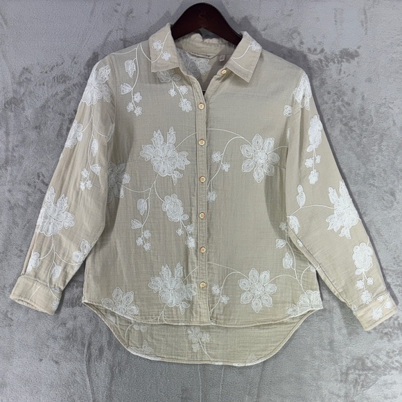 Soft Surroundings Tops - Soft Surroundings Floral Embroidered Cotton Button Down Top Size PS